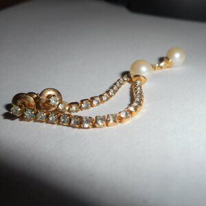 EARRINGS - 1 pair -dangle, white stones plus pearl -